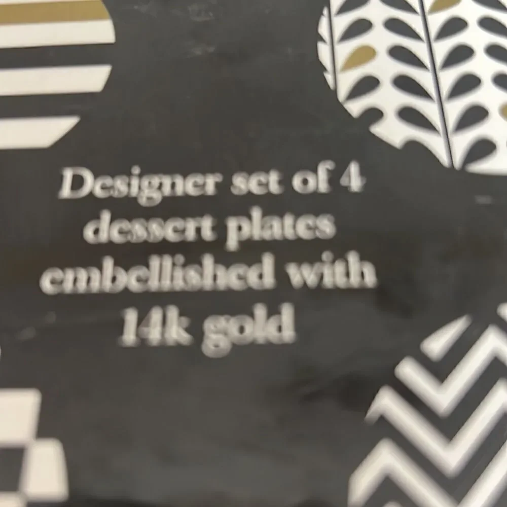 Macy’s Designer Plates Dessert Appetizer Set Of 4 Unique Embellished 14K Gold